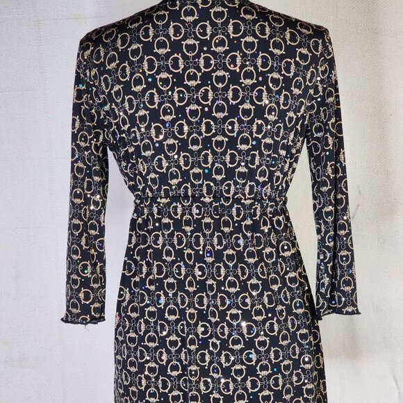Dressbarn Black Gold Sequins Tortoise Circle Design Layer Look Poly Span Tunic S - Picture 11 of 16